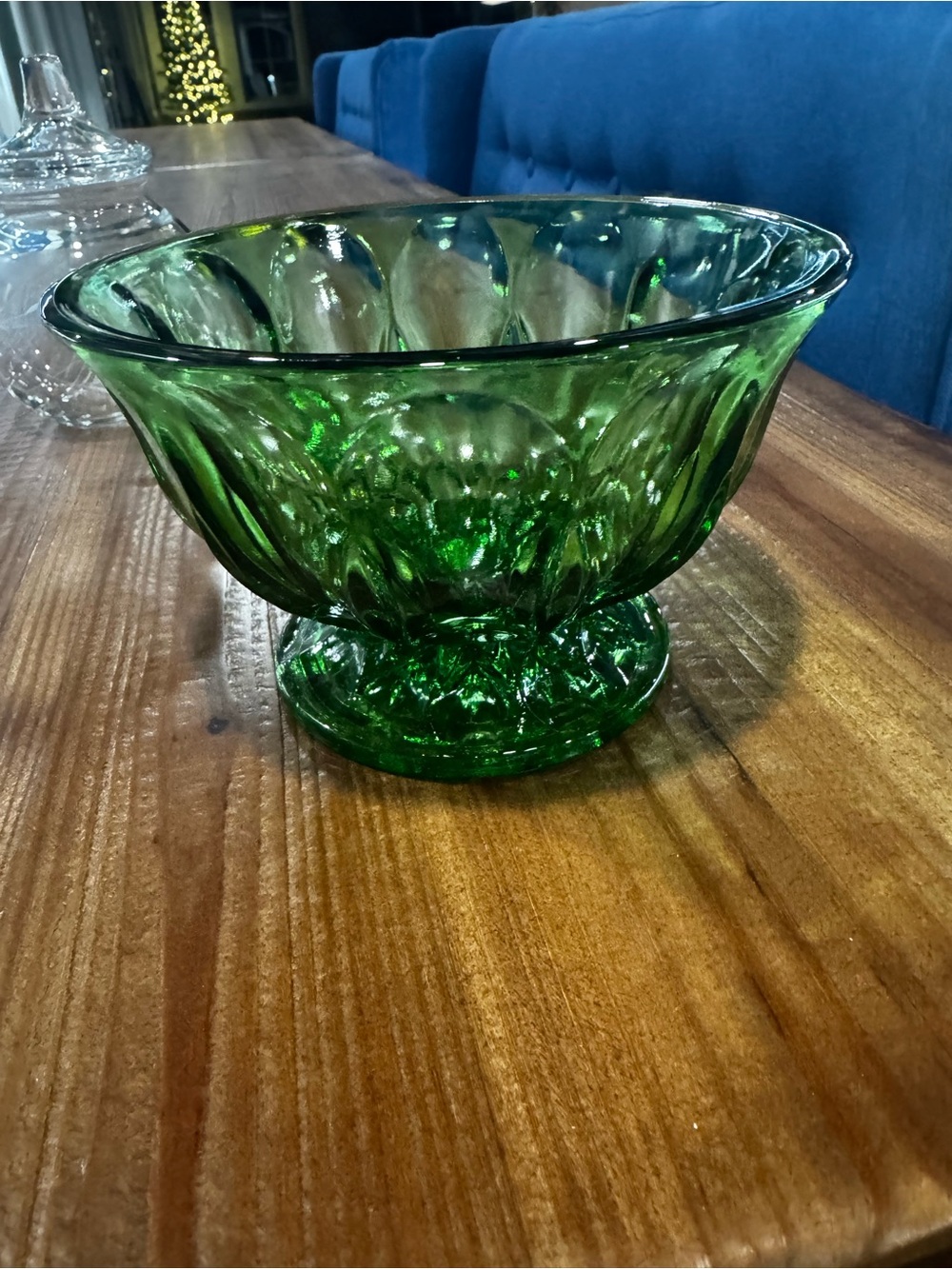 Vintage Green Glass Pedestal Bowl - Home Accents